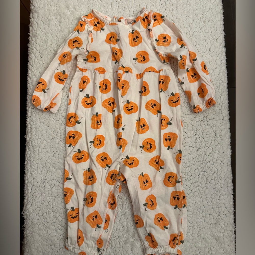 Old Navy Pumpkin Print Bodysuit - Orange and White